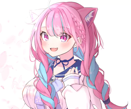 HD PC desktop wallpaper featuring Minato Aqua, a pink-haired anime virtual YouTuber from hololive, with cat ears and a playful expression.