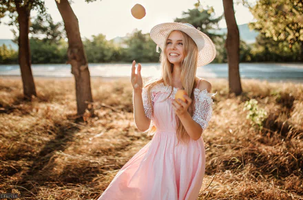 pink dress blonde woman model HD Desktop Wallpaper | Background Image