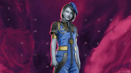 Nikki (Marvel Comics) from Marvel's Guardians of the Galaxy video game, in a blue uniform standing against a magenta textured backdrop — HD PC desktop wallpaper