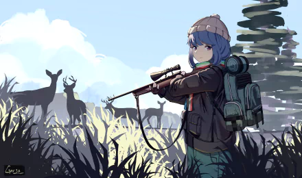 hunting Rin Shima Anime Laid-Back Camp HD Desktop Wallpaper | Background Image