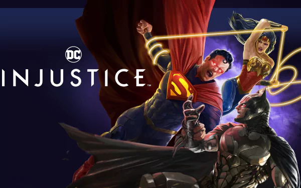4K Ultra HD PC wallpaper featuring Batman, Wonder Woman, and Superman from DC Comics' Injustice movie, showcasing dynamic action and vibrant colors.