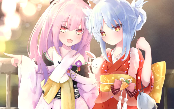 yukata hololive Usada Pekora Uruha Rushia Anime Virtual Youtuber HD Desktop Wallpaper | Background Image