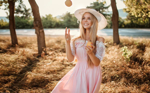pink dress blonde woman model HD Desktop Wallpaper | Background Image