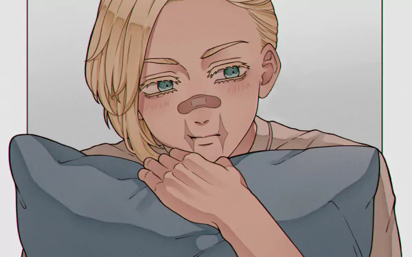 HD anime desktop wallpaper featuring Haruchiyo Sanzu from Tokyo Revengers, showing a close-up of the character resting their chin on a pillow with a calm expression.