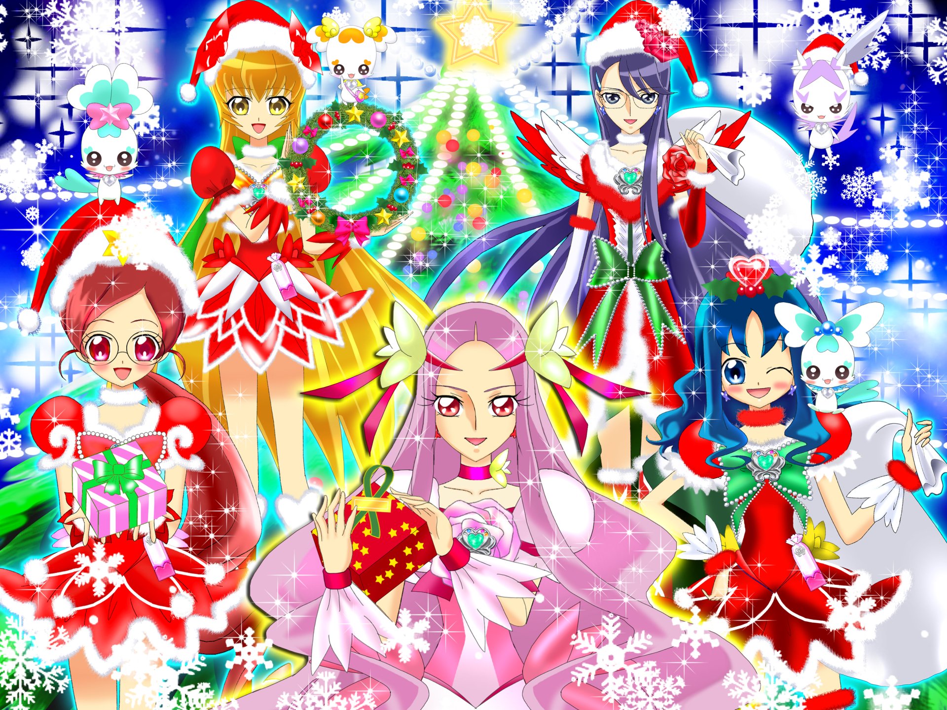 Download Yuri Tsukikage Myoudouin Itsuki Kurumi Erika Hanasaki Tsubomi Kaoruko Hanasaki Cure Flower Cologne (Pretty Cure) Anime Heartcatch Precure! HD Wallpaper