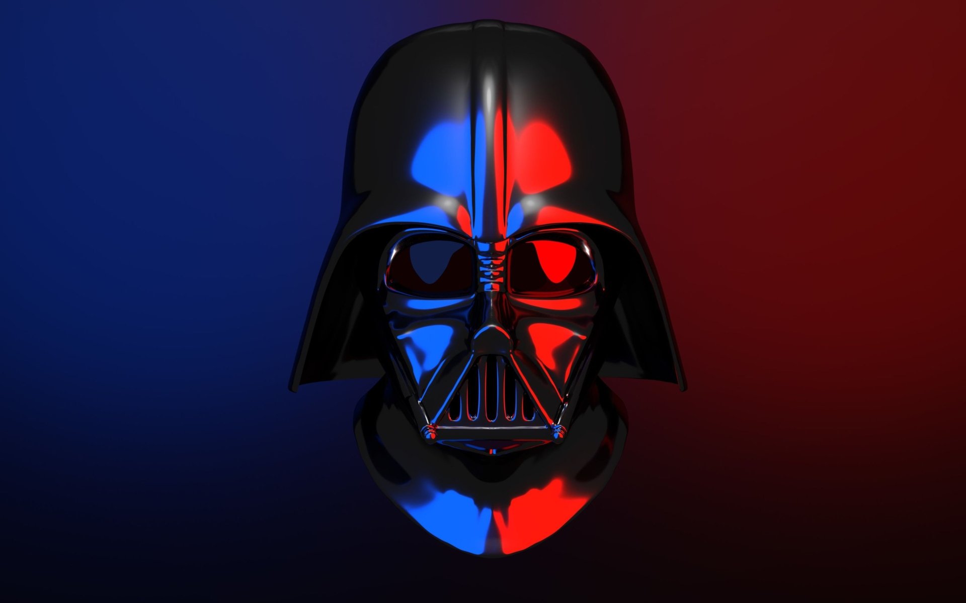 HD PC desktop wallpaper featuring a striking close-up of Darth Vader's helmet in contrasting blue and red lighting, capturing the iconic Sith from Star Wars sci-fi.