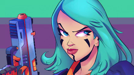 aqua hair Sci Fi woman warrior HD Desktop Wallpaper | Background Image