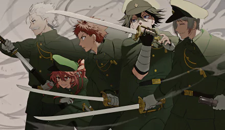 HD anime desktop wallpaper featuring Michizō Tachihara, Tetchō Suehiro, Teruko Ōkura, Saigiku Jōno, and Ōchi Fukuchi from Bungou Stray Dogs.