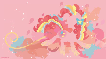 Minimalist 4K Ultra HD wallpaper featuring Pinkie Pie from the TV show My Little Pony: Friendship Is Magic with soft pink tones and abstract shapes.
