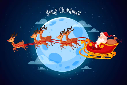 sleigh Santa moon holiday Christmas HD Desktop Wallpaper | Background Image