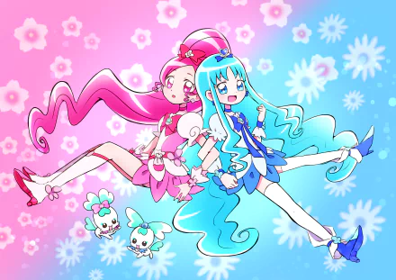 Kurumi Erika Hanasaki Tsubomi Cure Marine Cure Blossom Anime Heartcatch Precure! HD Desktop Wallpaper | Background Image