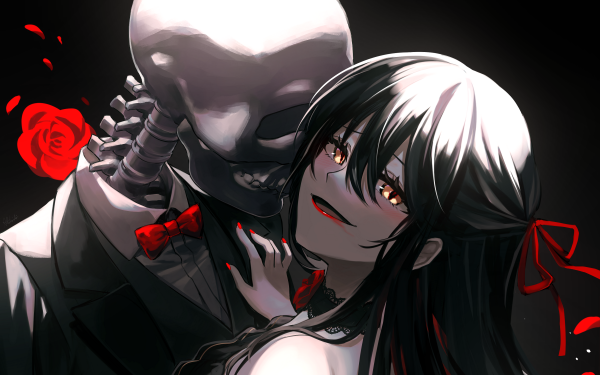 Anime Girl Black Hair Skeleton HD Wallpaper | Background Image