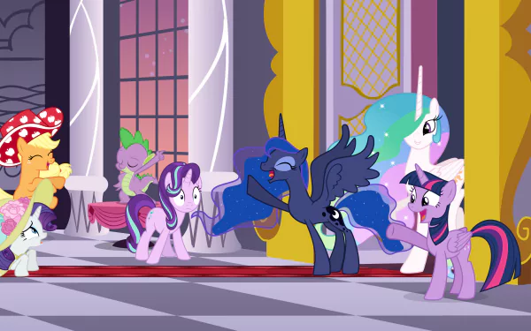 Rarity (My Little Pony) Applejack (My Little Pony) Spike (My Little Pony) Starlight Glimmer Princess Celestia Princess Luna Twilight Sparkle TV Show My Little Pony: Friendship Is Magic HD Desktop Wallpaper | Background Image