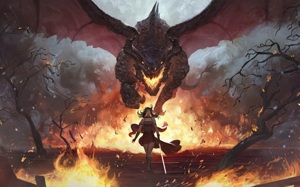 Fantasy Dragon Woman Warrior HD Wallpaper | Background Image