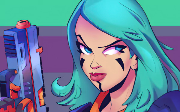 aqua hair Sci Fi woman warrior HD Desktop Wallpaper | Background Image