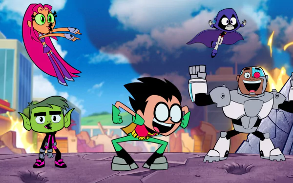 Raven (DC Comics) Garfield Logan Cyborg (DC Comics) Starfire (DC Comics) Beast Boy Dick Grayson Robin (DC Comics) movie Teen Titans Go! To the Movies HD Desktop Wallpaper | Background Image