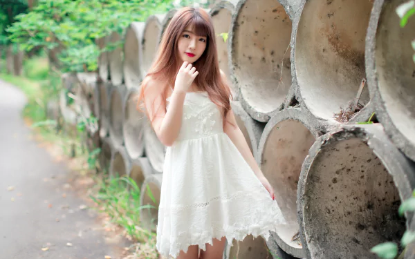 brunette white dress woman asian HD Desktop Wallpaper | Background Image