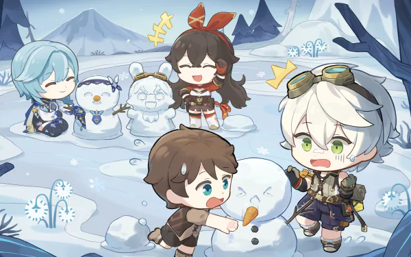 Timmie (Genshin Impact) Bennett (Genshin Impact) Eula (Genshin Impact) Amber (Genshin Impact) snowman video game Genshin Impact HD Desktop Wallpaper | Background Image