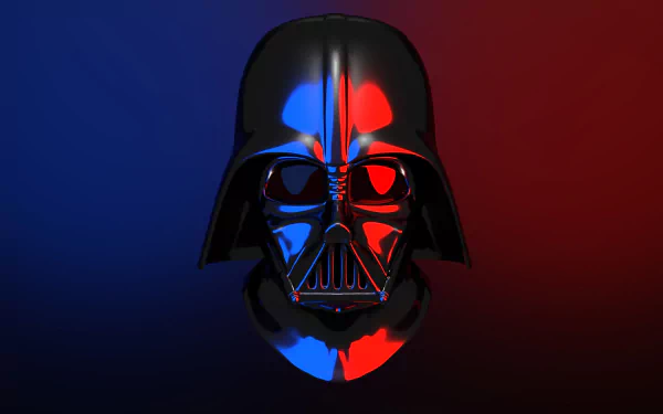 HD PC desktop wallpaper featuring a striking close-up of Darth Vader's helmet in contrasting blue and red lighting, capturing the iconic Sith from Star Wars sci-fi.