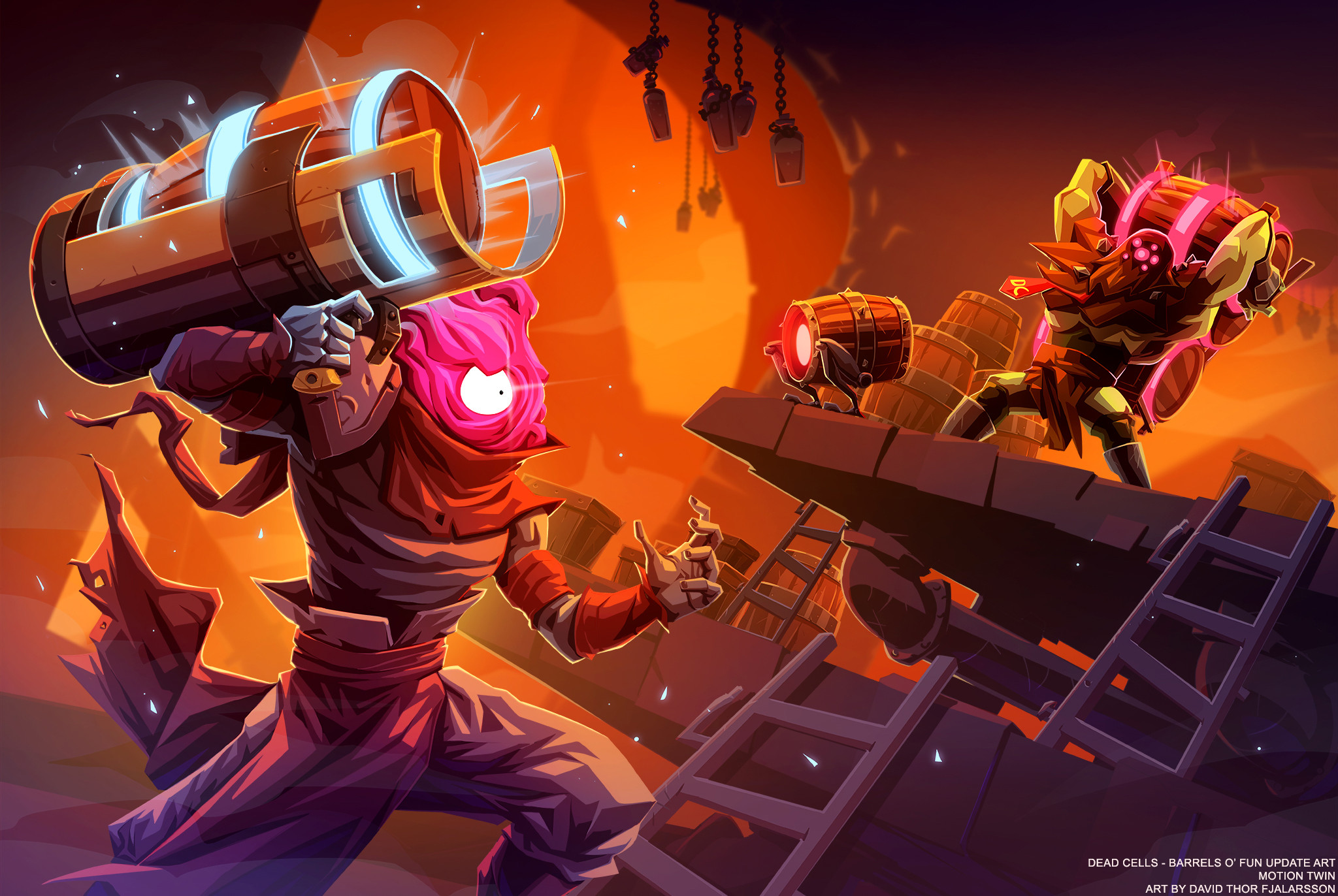 HD wallpaper featuring characters from Dead Cells video game in dynamic action for desktop background.