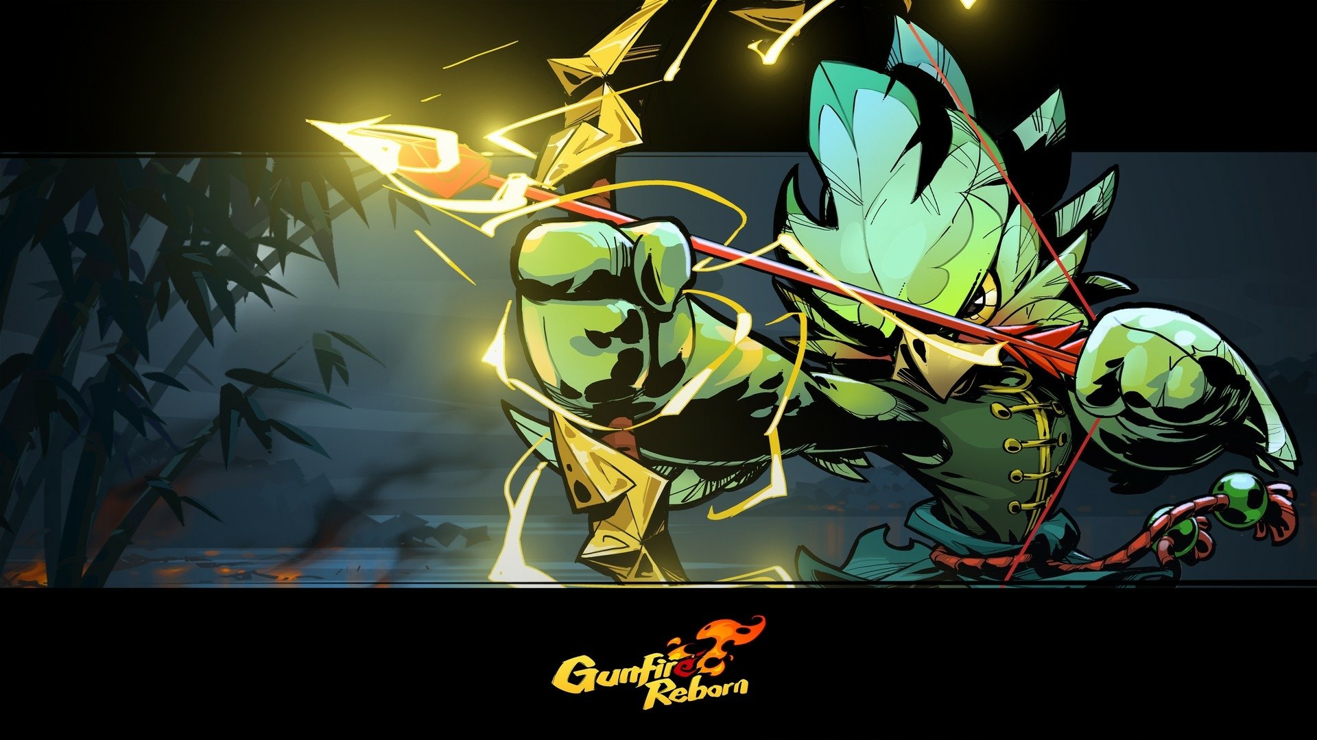 HD desktop wallpaper featuring dynamic characters from Gunfire Reborn game, with a stylized art design and the game's logo displayed prominently.