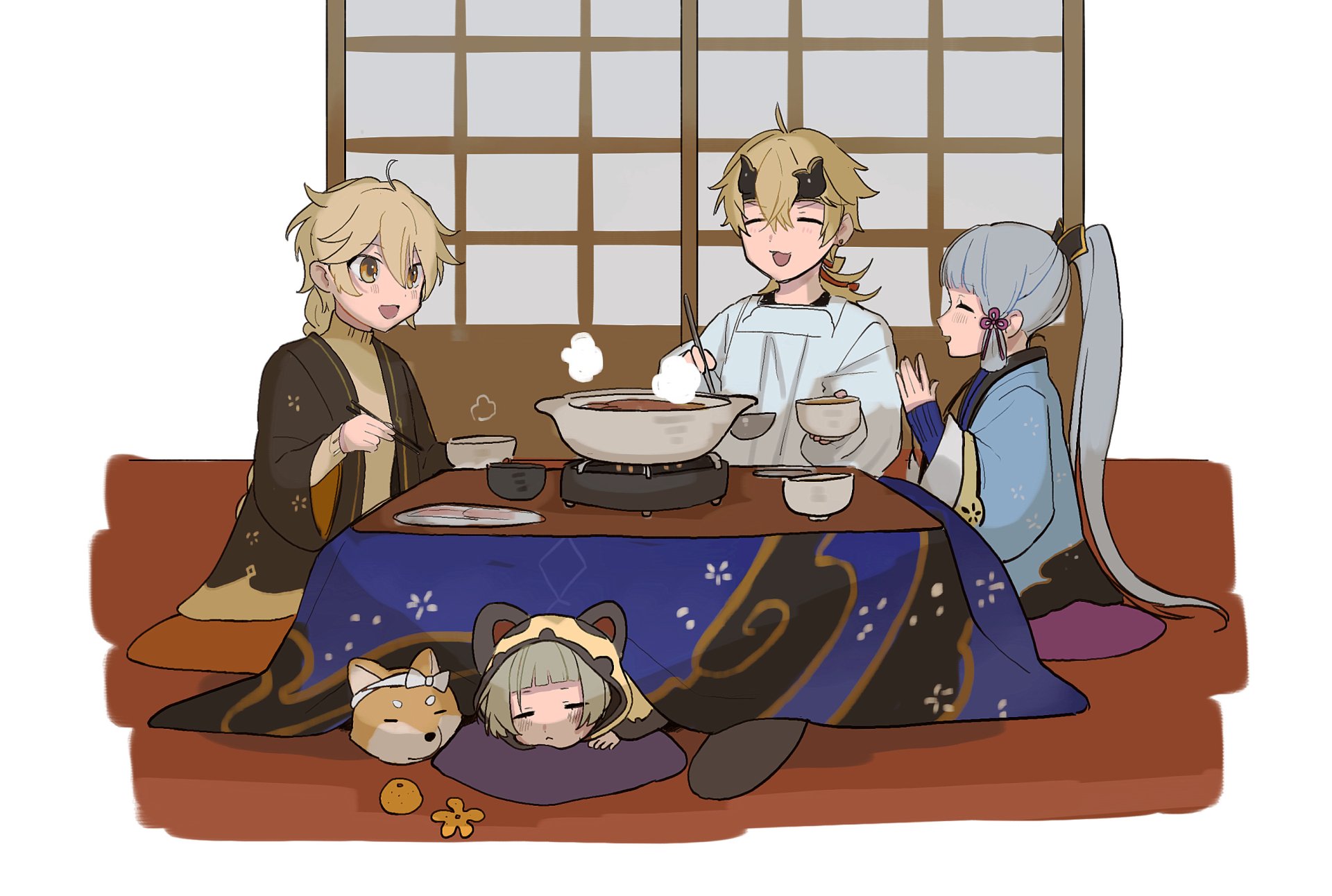 Download Sayu (Genshin Impact) Kamisato Ayaka (Genshin Impact) Thoma (Genshin Impact) Aether (Genshin Impact) Video Game Genshin Impact HD Wallpaper by らく