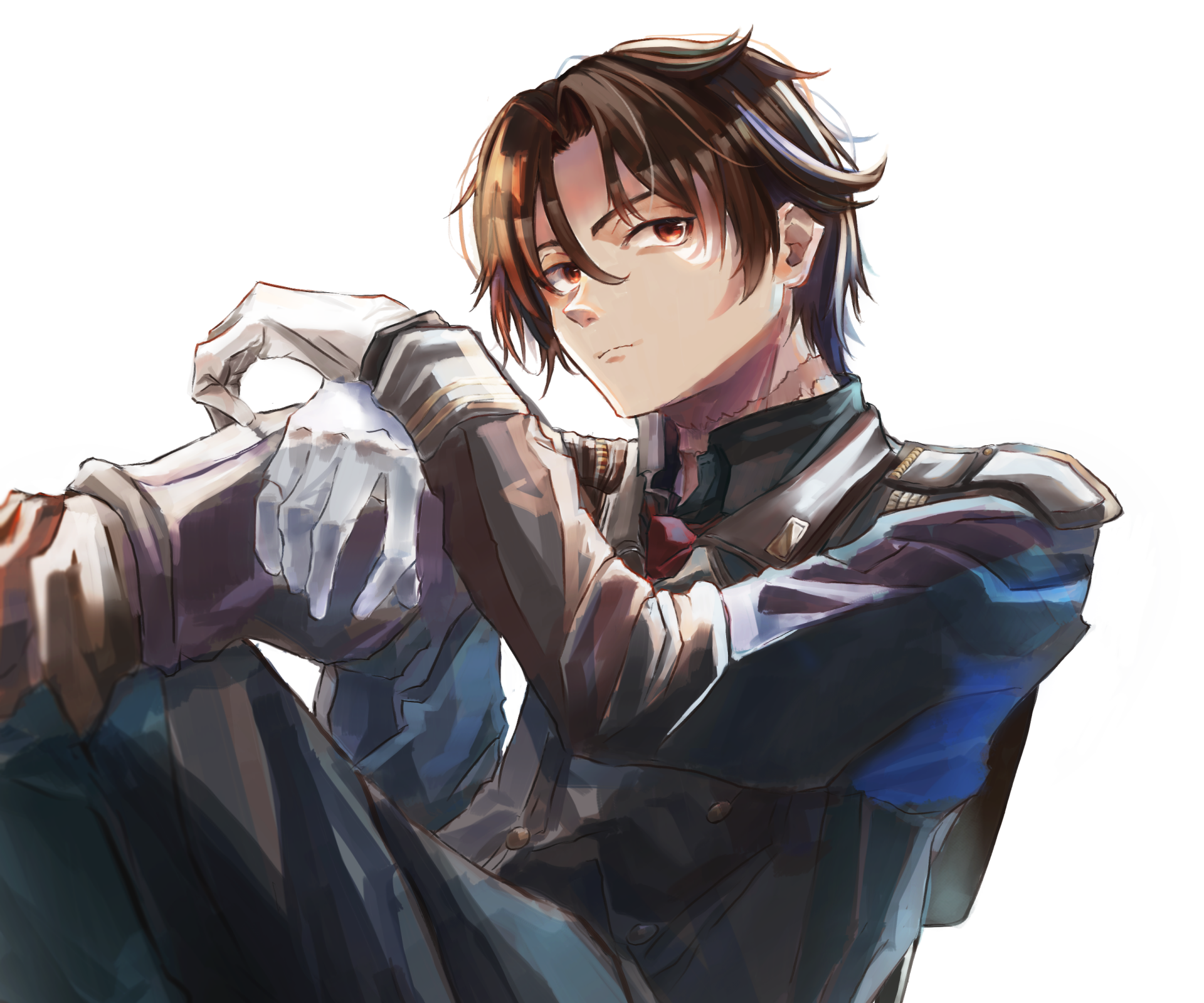 Shinei Nouzen (Eighty Six) in a dark military uniform, gloves in hand and a brooding gaze — 2K Quad HD anime PC desktop wallpaper.