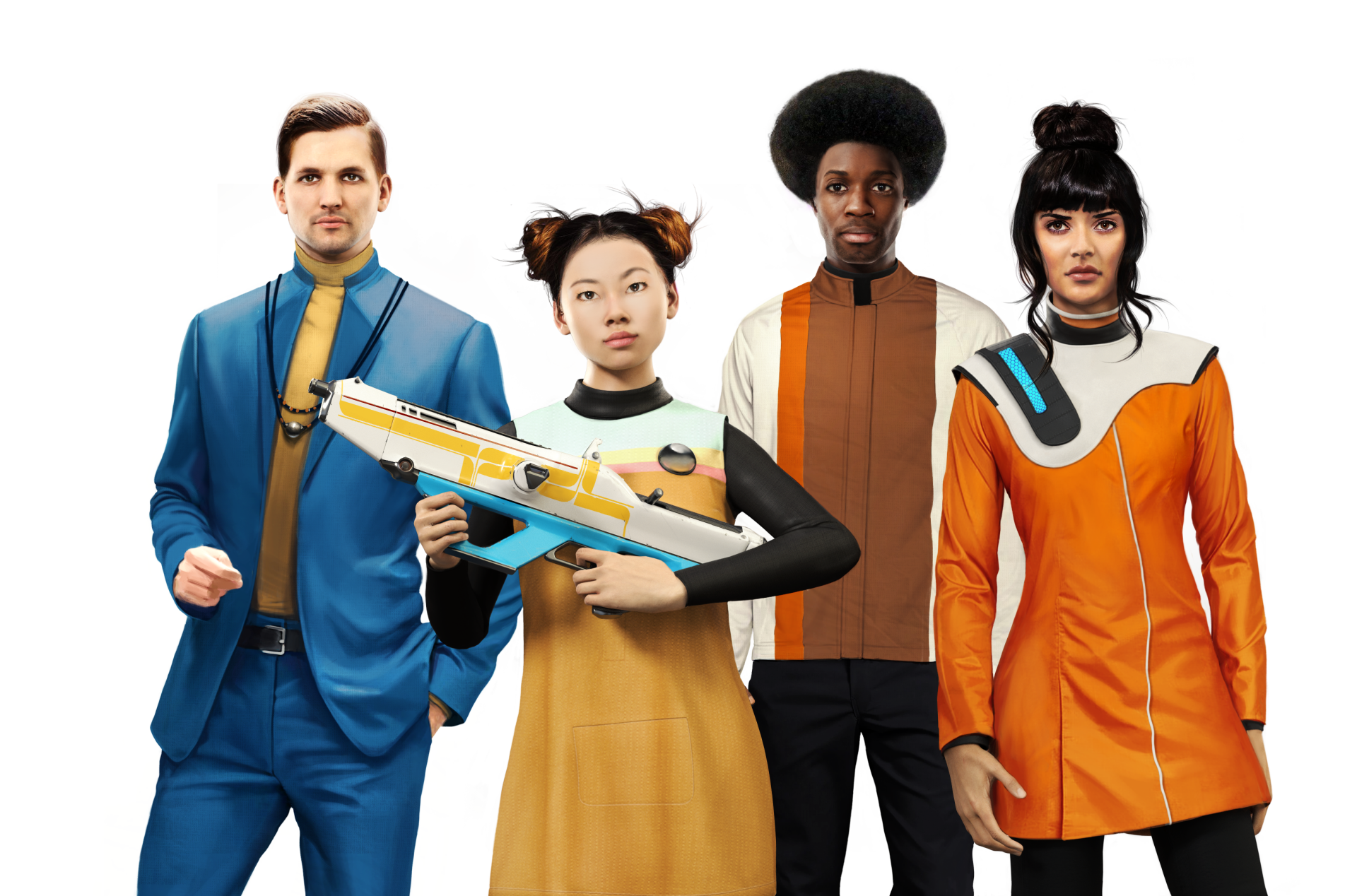 HD desktop wallpaper featuring characters from The Anacrusis game posed against a transparent background.