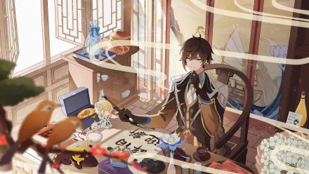 Lumine (Genshin Impact) Zhongli (Genshin Impact) video game Genshin Impact HD Desktop Wallpaper | Background Image