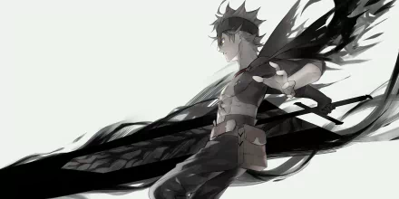 HD anime desktop wallpaper featuring Asta from Black Clover, depicted with dynamic black energy effects against a light background.