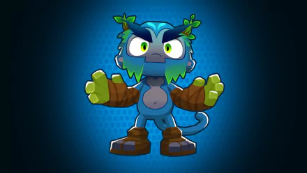 HD wallpaper graphic of a Bloons TD 6 character on a blue background for desktop backgrounds and wallpapers.