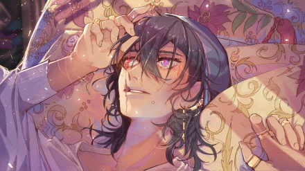 HD PC desktop wallpaper featuring an artistic portrait of Quackity from the Dream SMP video game series, with intricate floral patterns and vivid colors.