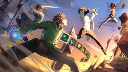 4K Ultra HD Dream SMP video game wallpaper featuring dynamic characters in action with vibrant colors and a dramatic sky background.