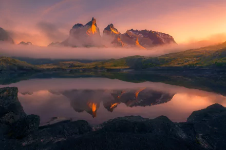 patagonia Andes lake fog nature reflection HD Desktop Wallpaper | Background Image