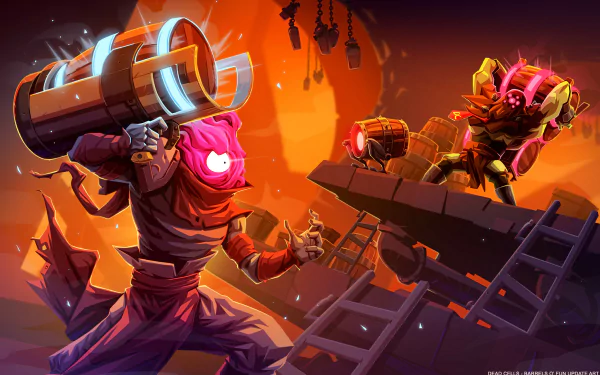 HD wallpaper featuring characters from Dead Cells video game in dynamic action for desktop background.