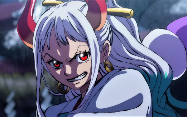 HD anime wallpaper featuring Yamato from One Piece with intense expression and detailed coloring, designed as a vibrant PC desktop background.