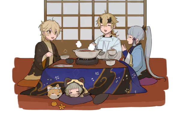 Sayu (Genshin Impact) Kamisato Ayaka (Genshin Impact) Thoma (Genshin Impact) Aether (Genshin Impact) video game Genshin Impact HD Desktop Wallpaper | Background Image