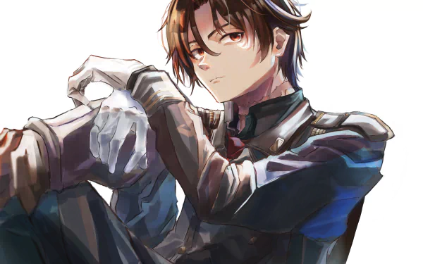 Shinei Nouzen (Eighty Six) in a dark military uniform, gloves in hand and a brooding gaze — 2K Quad HD anime PC desktop wallpaper.