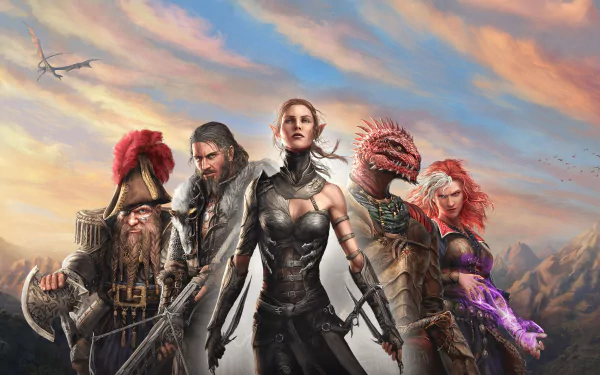 HD wallpaper featuring characters from Divinity: Original Sin II against a scenic backdrop for desktop background.