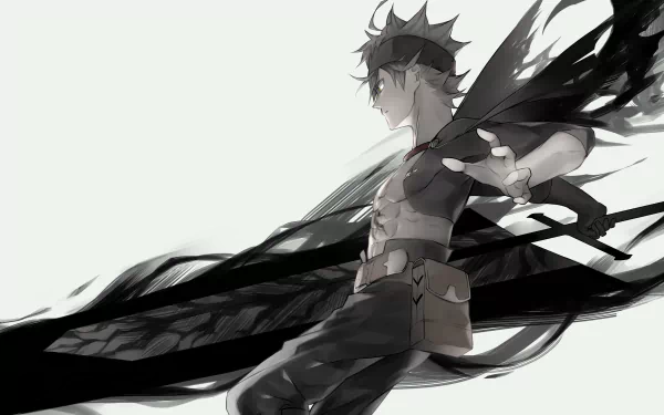 HD anime desktop wallpaper featuring Asta from Black Clover, depicted with dynamic black energy effects against a light background.