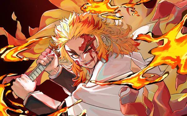 Kyojuro Rengoku Anime Demon Slayer: Kimetsu no Yaiba - The Movie: Mugen Train HD Desktop Wallpaper | Background Image