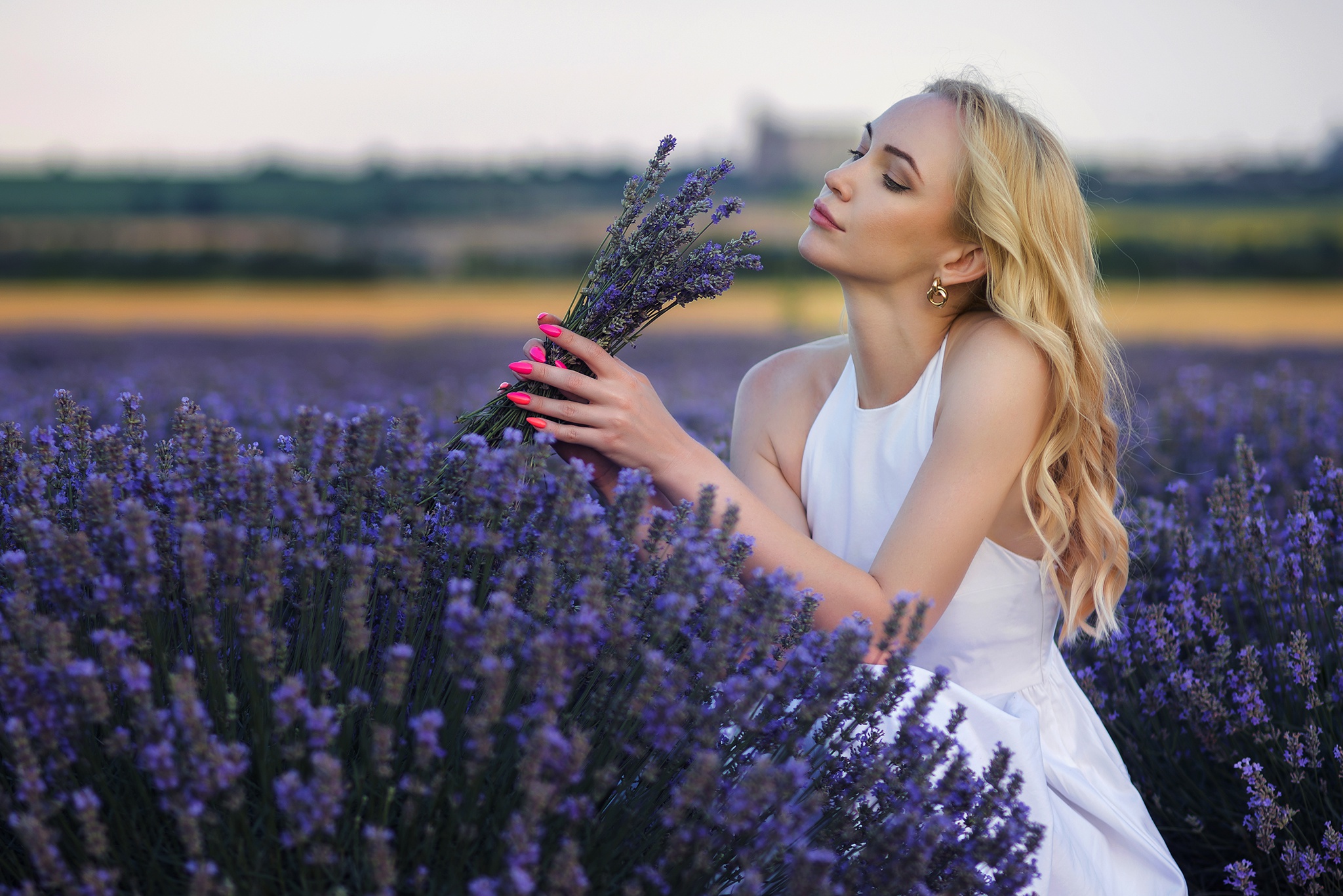 Download Purple Flower Depth Of Field Blonde Lavender Woman Mood HD ...