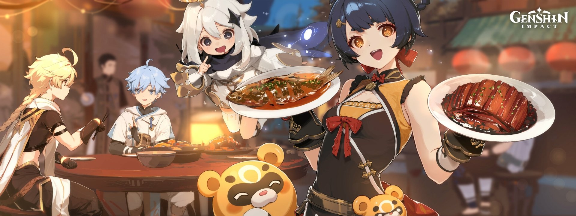 Download Guoba (Genshin Impact) Xiangling (Genshin Impact) Paimon (Genshin Impact) Chongyun (Genshin Impact) Aether (Genshin Impact) Video Game Genshin Impact HD Wallpaper