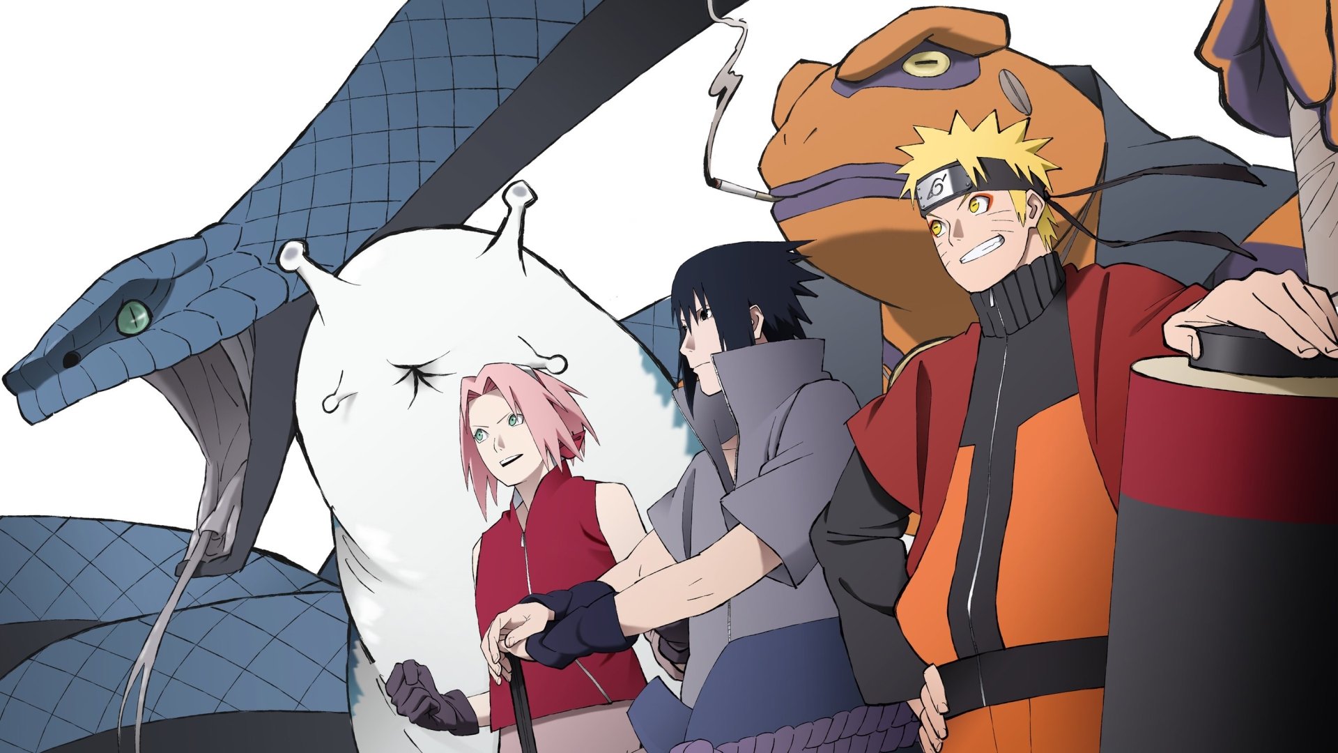 Download Gamakichi (Naruto) Katsuyu (Naruto) Naruto Uzumaki Sasuke Uchiha Sakura Haruno Anime Naruto Naruto & Sasuke HD Wallpaper by おはこ。