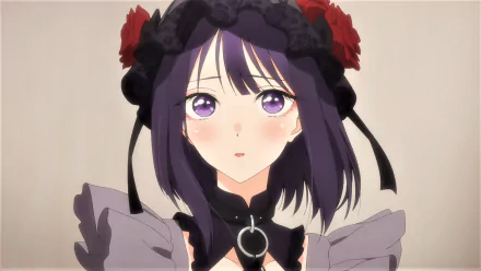 HD wallpaper featuring Marin Kitagawa from the anime My Dress-Up Darling, wearing a gothic outfit with red-rose accents and a choker.