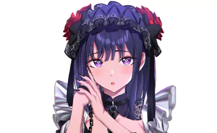 HD PC desktop wallpaper featuring Marin Kitagawa from the anime My Dress-Up Darling, showcasing detailed purple hair and a gothic maid outfit.