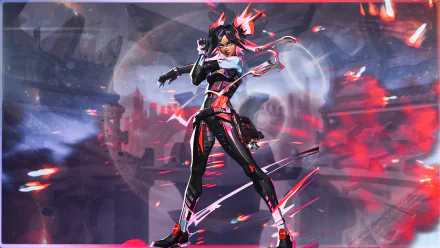 HD desktop wallpaper featuring Neon, a dynamic agent from the video game Valorant, set against an electrifying, futuristic backdrop.