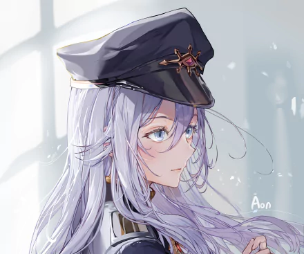 HD anime-style desktop wallpaper featuring Vladilena Milizé from Eighty Six, showcasing her with silver hair and a black military cap against a soft background.