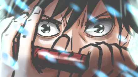 HD PC desktop wallpaper featuring Yuta Okkotsu from the anime Jujutsu Kaisen 0, depicted in an intense close-up with dynamic lighting effects.