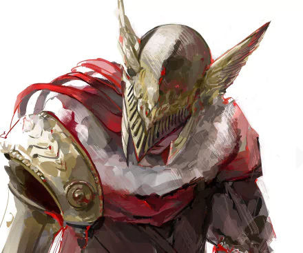 HD PC wallpaper of Malenia, Blade of Miquella from Elden Ring: armored figure with ornate helm and red cloak, dark fantasy video game artwork.